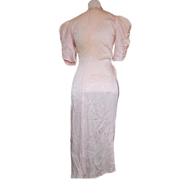 Vintage 80s Sz 4 Light Pink Floral Wrap Dress Gather Knee Length Puff Sleeve‎ - Picture 9 of 14